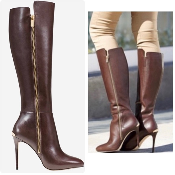 Michael Michael Kors Clara Dark Brown Leather Boots - Picture 1 of 15